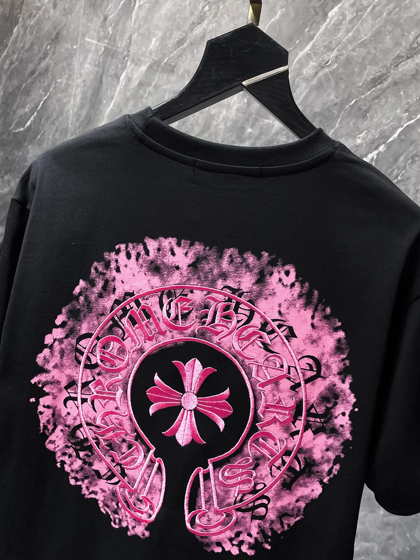 P160 New for summer Chrome Hearts 25ss High-weight, environmentally friendly and high-quality top-grade fabric 260g~270g Color ghosting horseshoe cross embroidery splash-ink short sleeves Counter synchronization 1:1 replica version Recommended color: black white Size: S, M, L, XL